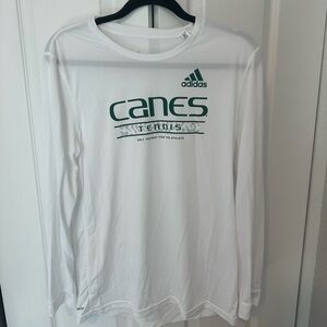 Adidas White Long Sleeve Canes Tennis Shirt